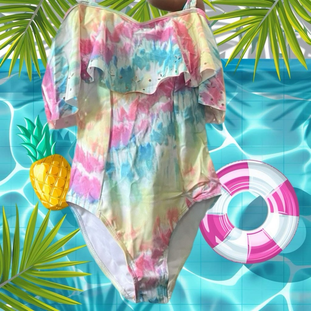 NWT $59 Misty Pearl | Tie Dye | Off-Shoulder | Ruffle Swimsuit